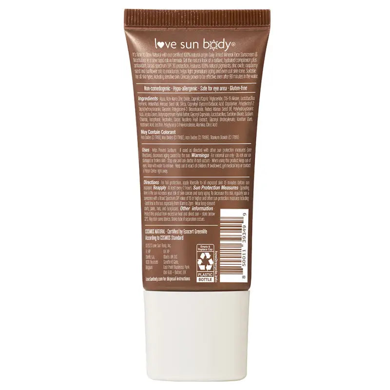 Love Sun Body Glow Natural Daily Tinted Mineral Face Sunscreen & Moisturizer (Cocoa) SPF30 30ml