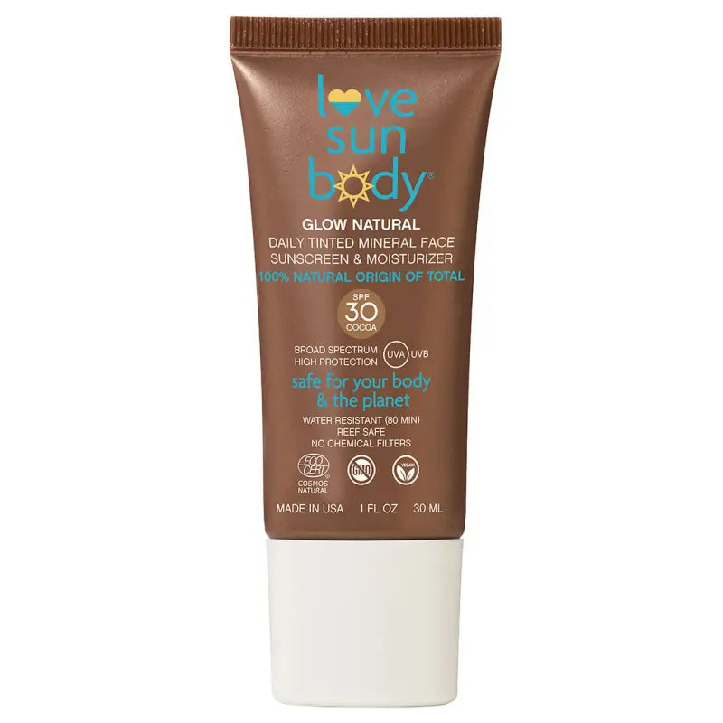 Love Sun Body Glow Natural Daily Tinted Mineral Face Sunscreen & Moisturizer (Cocoa) SPF30 30ml