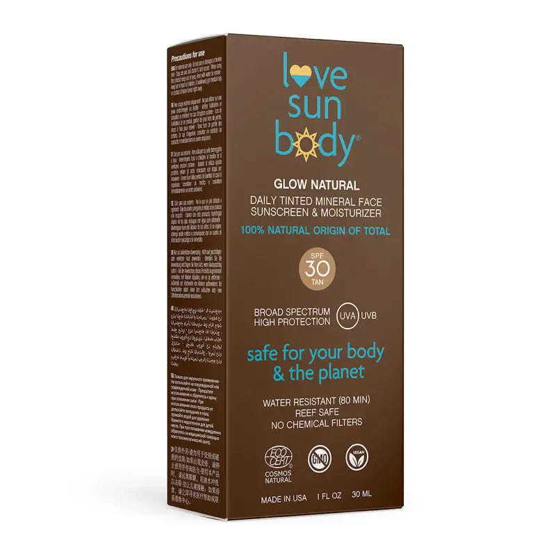 Love Sun Body Glow Natural Daily Tinted Mineral Face Sunscreen & Moisturizer (Tan) SPF30 30ml