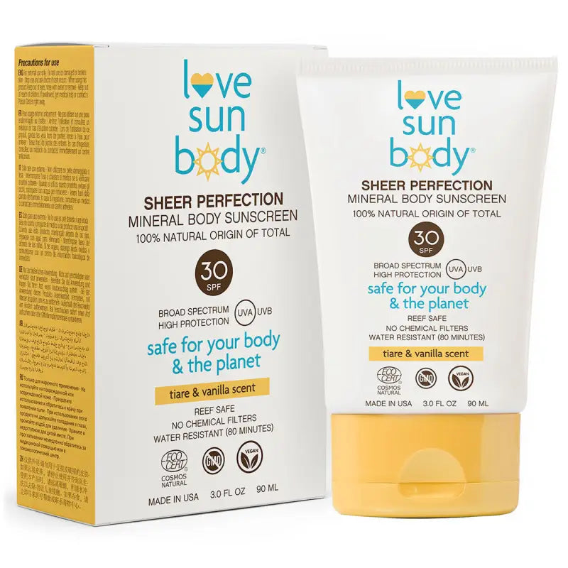 Love Sun Body Sheer Perfection Mineral Body Sunscreen SPF30 Tiare & Vanilla Scent 90ml