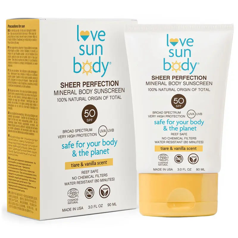 Love Sun Body Sheer Perfection Mineral Body Sunscreen SPF50 Tiare & Vanilla Scent 90ml