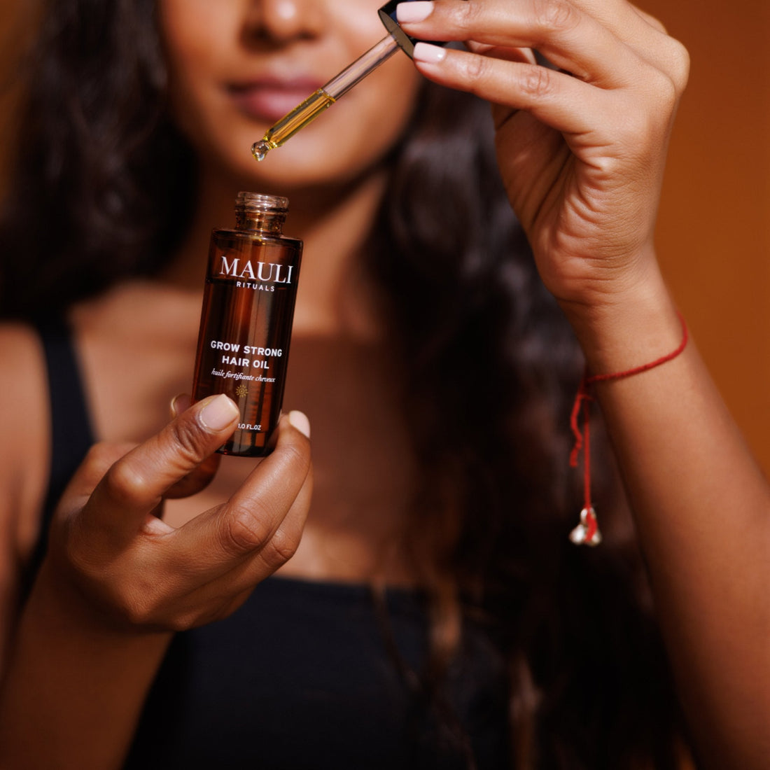 Mauli Rituals Grow Strong Hair Oil 30ml – amber dropper bottle on white