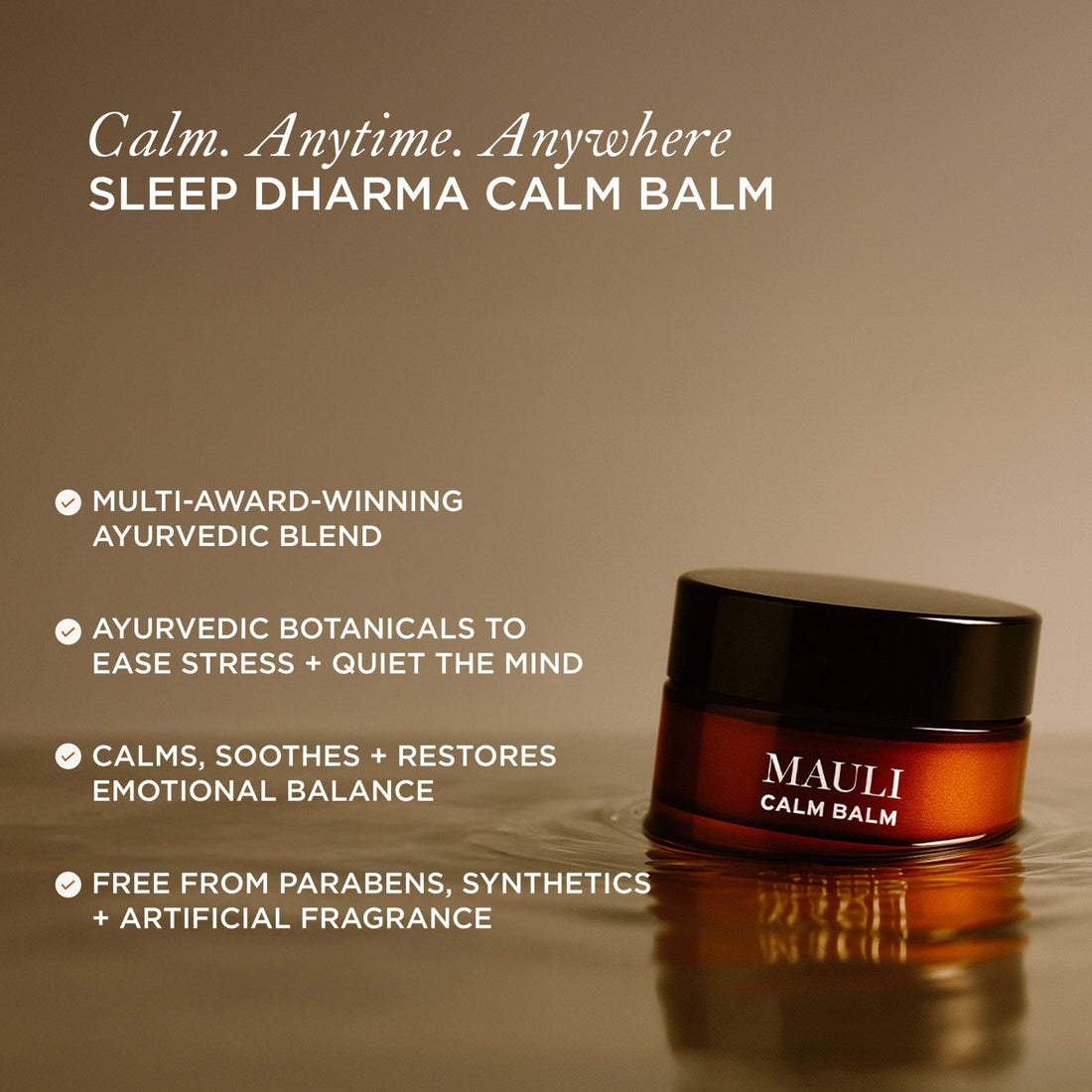Mauli Rituals Sleep Dharma Calm Balm – jar with botanicals on white
